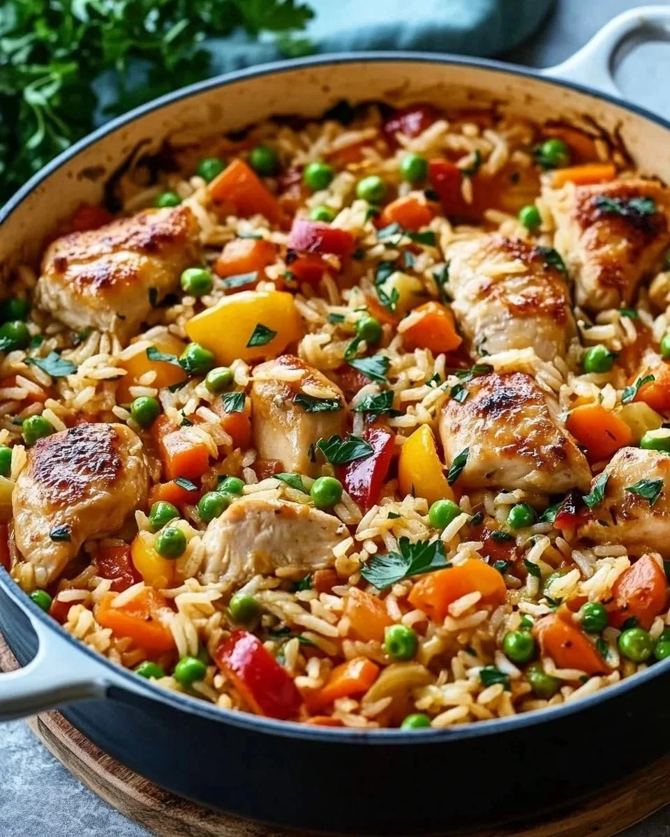 Tortino di riso colorato con verdure e pollo, piatto sano e saporito