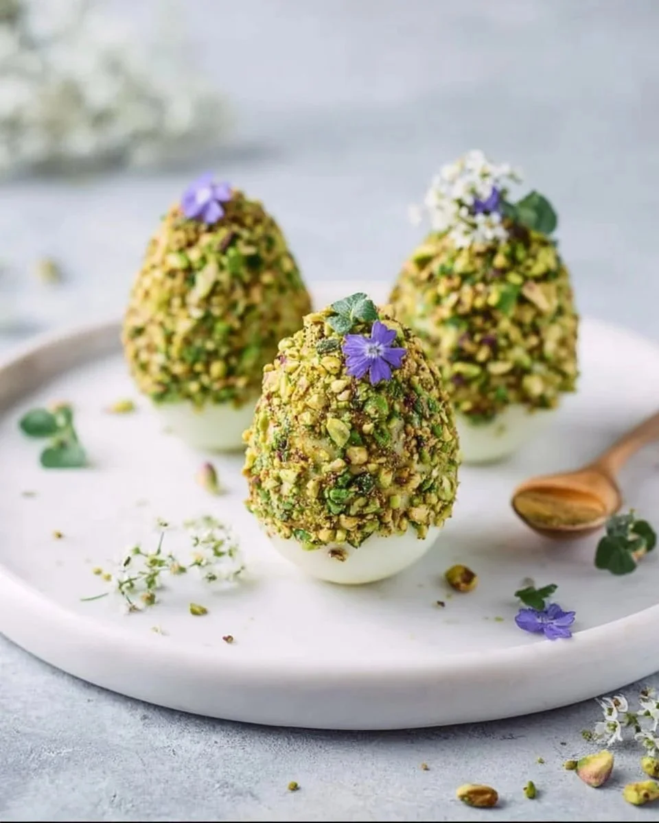Uova di Ricotta alle Erbe con Pistacchi Croccanti, un piatto gourmet
