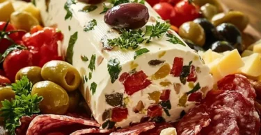 Antipasto rotolo di formaggio fresco con verdure e salumi
