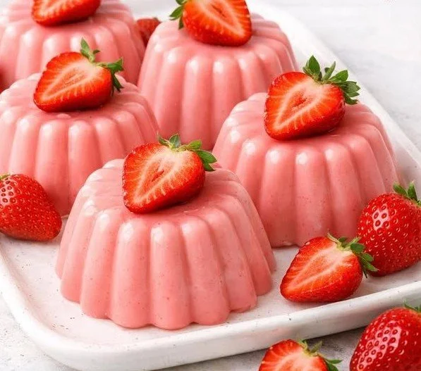 Budino fragole senza gelatina servito in una coppetta