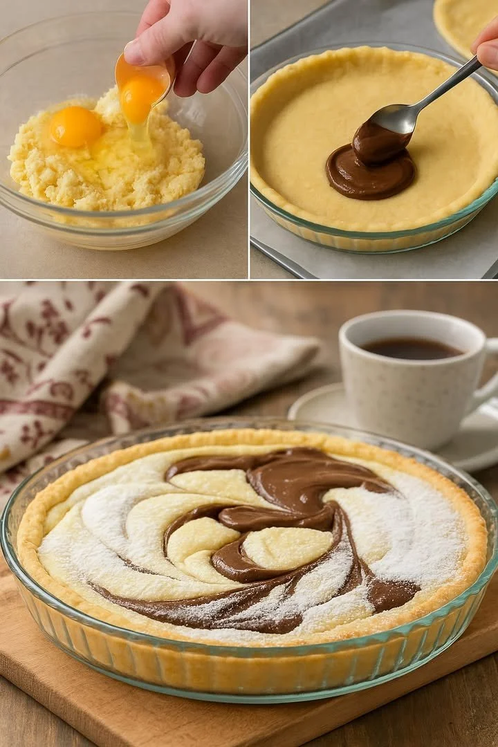 Crostata di Frolla Morbida con Nutella e Ricotta su un piatto decorativo