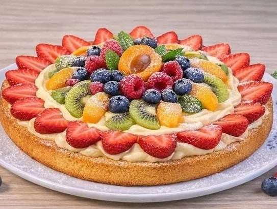 Crostata Morbida con Crema e Frutta appena sfornata