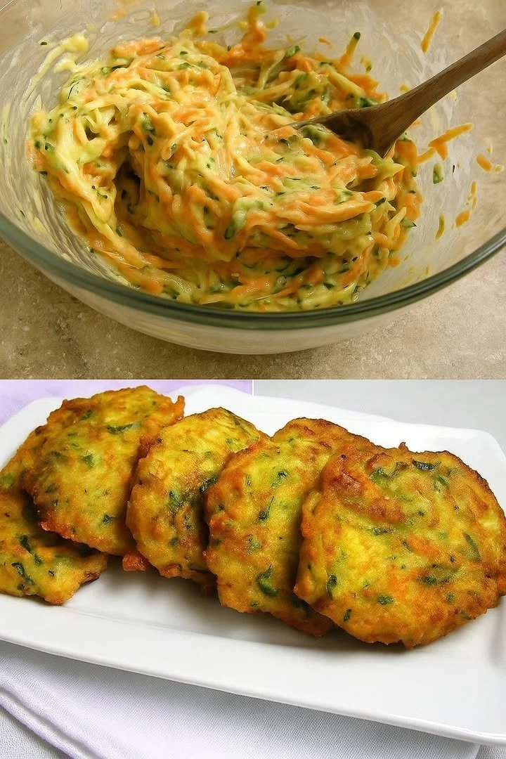 Frittelle di zucchine e carote dorate su un piatto
