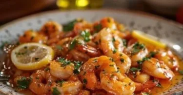 Piatto di Gamberi alla Catalana con salsa fresca e ingredienti freschi