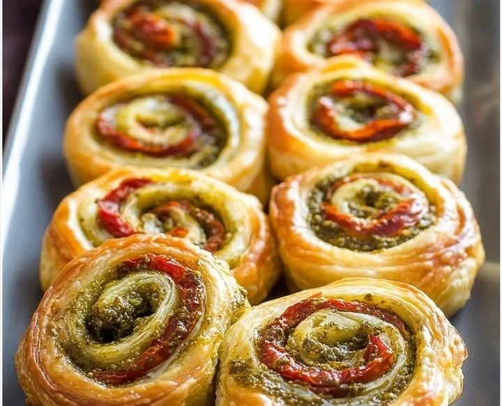 Girelle di Sfoglia con Pesto e Prosciutto, un antipasto delizioso e facile.