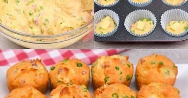 Muffin salati con prosciutto e formaggio appena sfornati