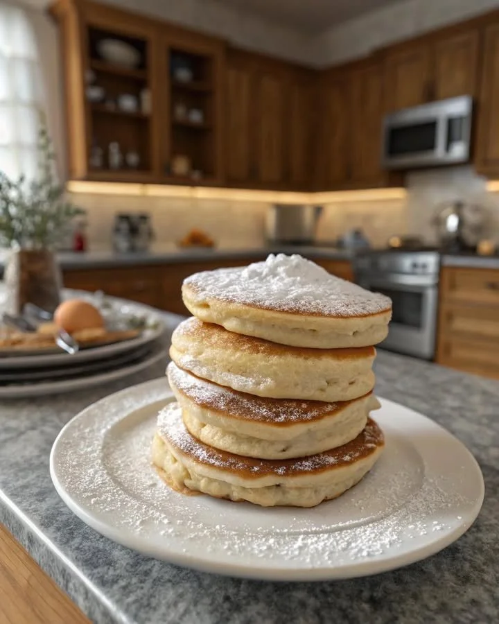 Pancake di mele e yogurt serviti su un piatto con fette di mela fresca.