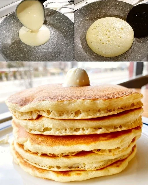 Deliziosi pancake soffici serviti con sciroppo d'acero e frutta fresca.
