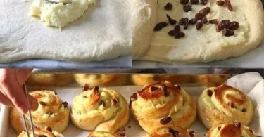 Pasticcini all'uvetta con crema pasticcera freschi e invitanti