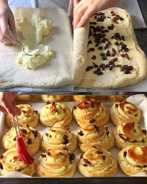 Pasticcini all'uvetta con crema pasticcera freschi e invitanti