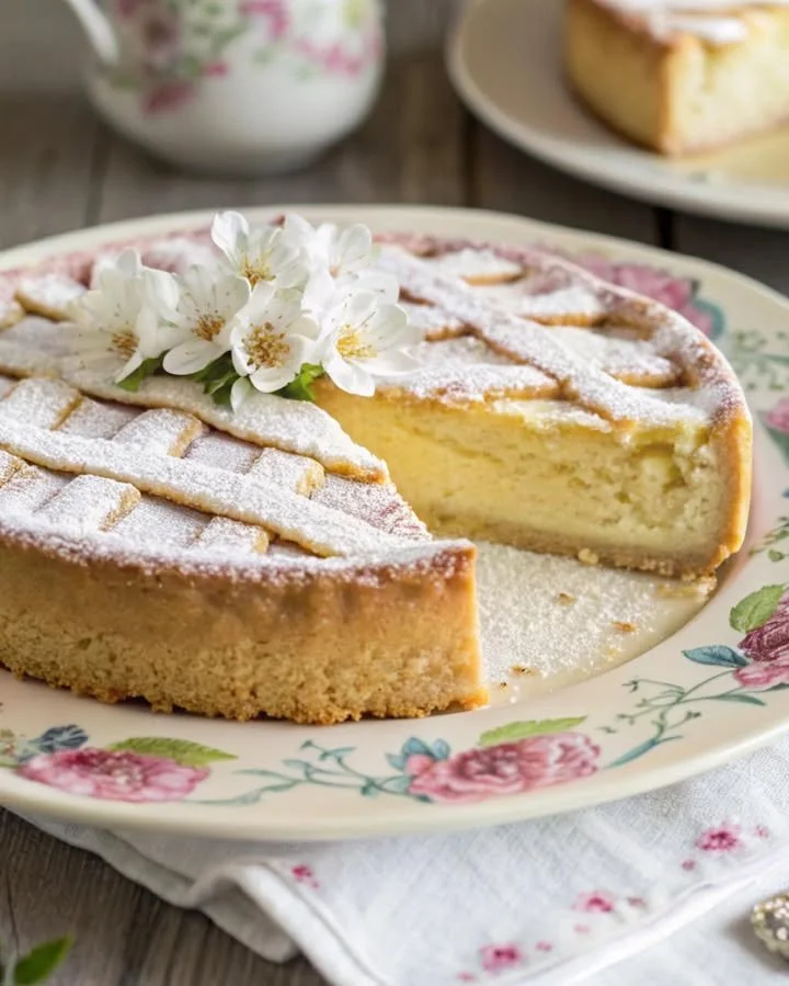 Fetta di Pastiera Napoletana Classica su un piatto decorato.