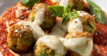Polpette di zucchine alla pizzaiola pronte per essere servite