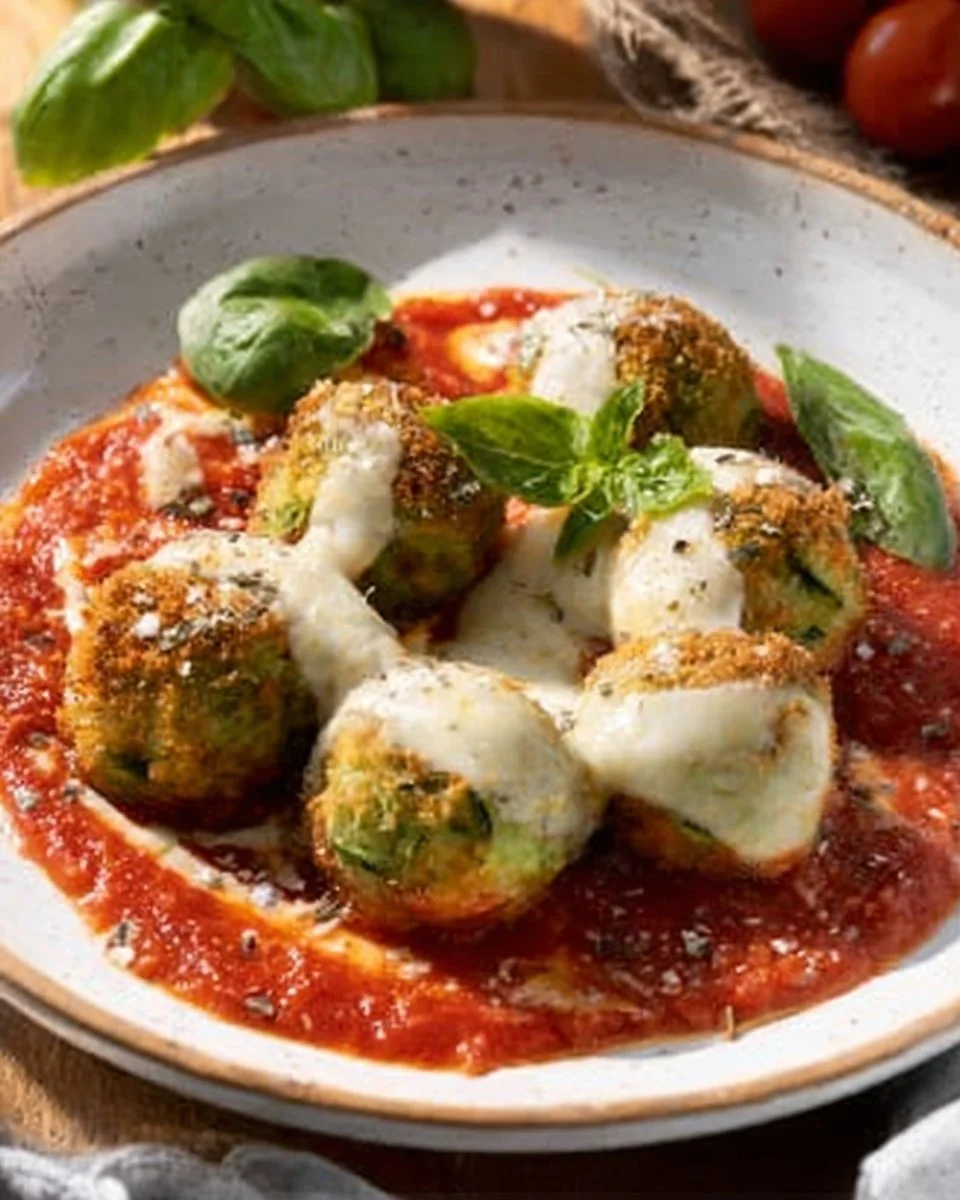Polpette di zucchine alla pizzaiola pronte per essere servite