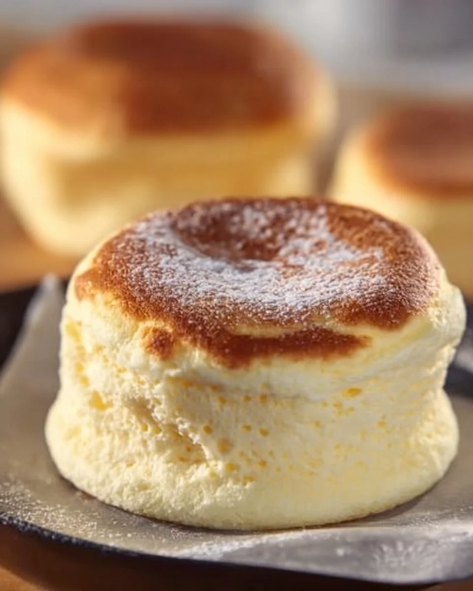 Soufflé pancake soffice e leggero servito con frutta fresca e sciroppo.