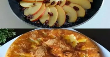 Fetta di torta di mele e mandorle su un piatto decorato