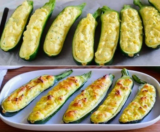 Zucchine ripiene al forno con ripieno colorato e appetitoso