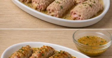 Involtini di vitello preparati con ingredienti freschi e presentati elegantemente.