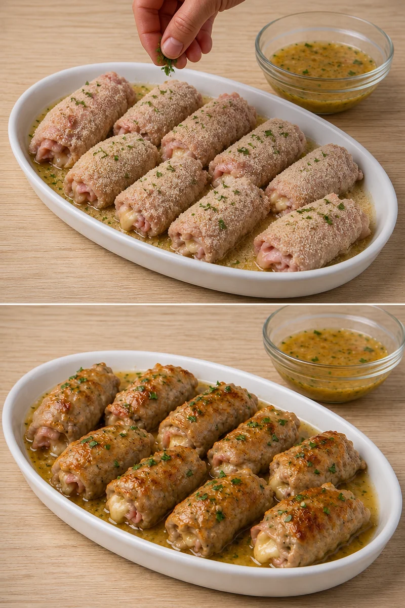 Involtini di vitello preparati con ingredienti freschi e presentati elegantemente.