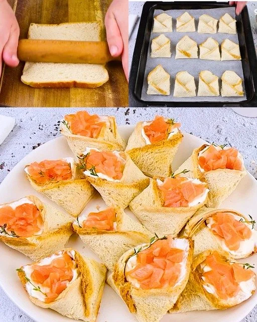 Panini di pane con salmone affumicato e crema di formaggio su un piatto