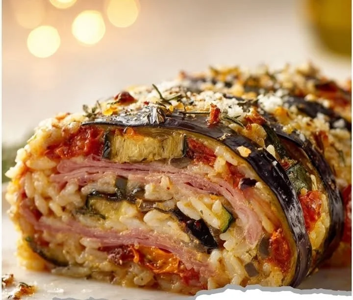 Polpettone di Riso con Melanzane e Prosciutto, un piatto tradizionale italiano