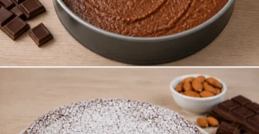 Fetta di Torta Caprese al cioccolato con mandorle e zucchero a velo