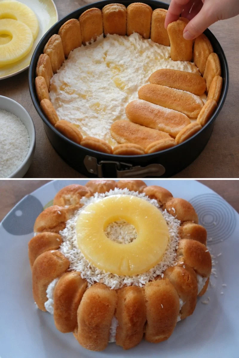 Charlotte dessert con cocco e ananas fresco e cremoso
