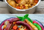 Piatto di couscous pollo e merguez pronto da servire