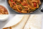 Fajitas di pollo grigliato servite con verdure fresche e tortilla