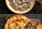 Deliziosa tourte aux champignons, un piatto semplice e gustoso con funghi freschi.