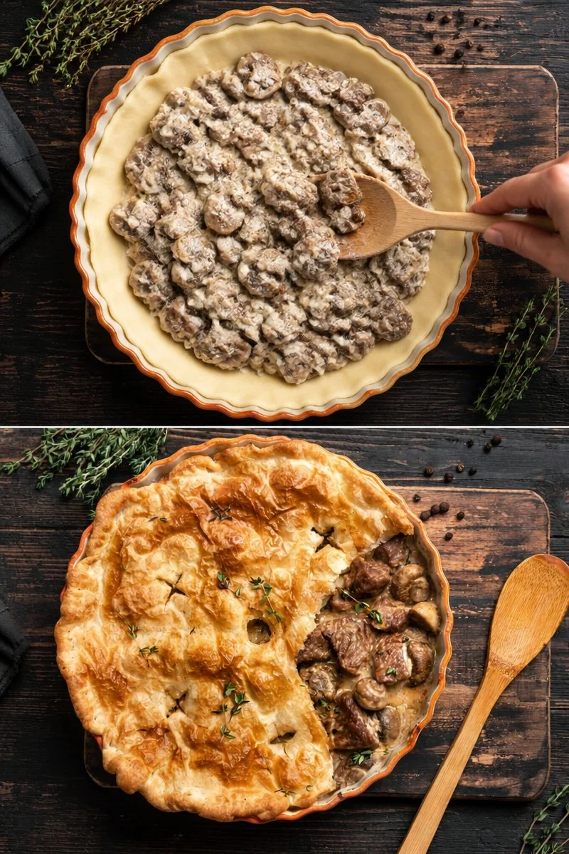 Deliziosa tourte aux champignons, un piatto semplice e gustoso con funghi freschi.