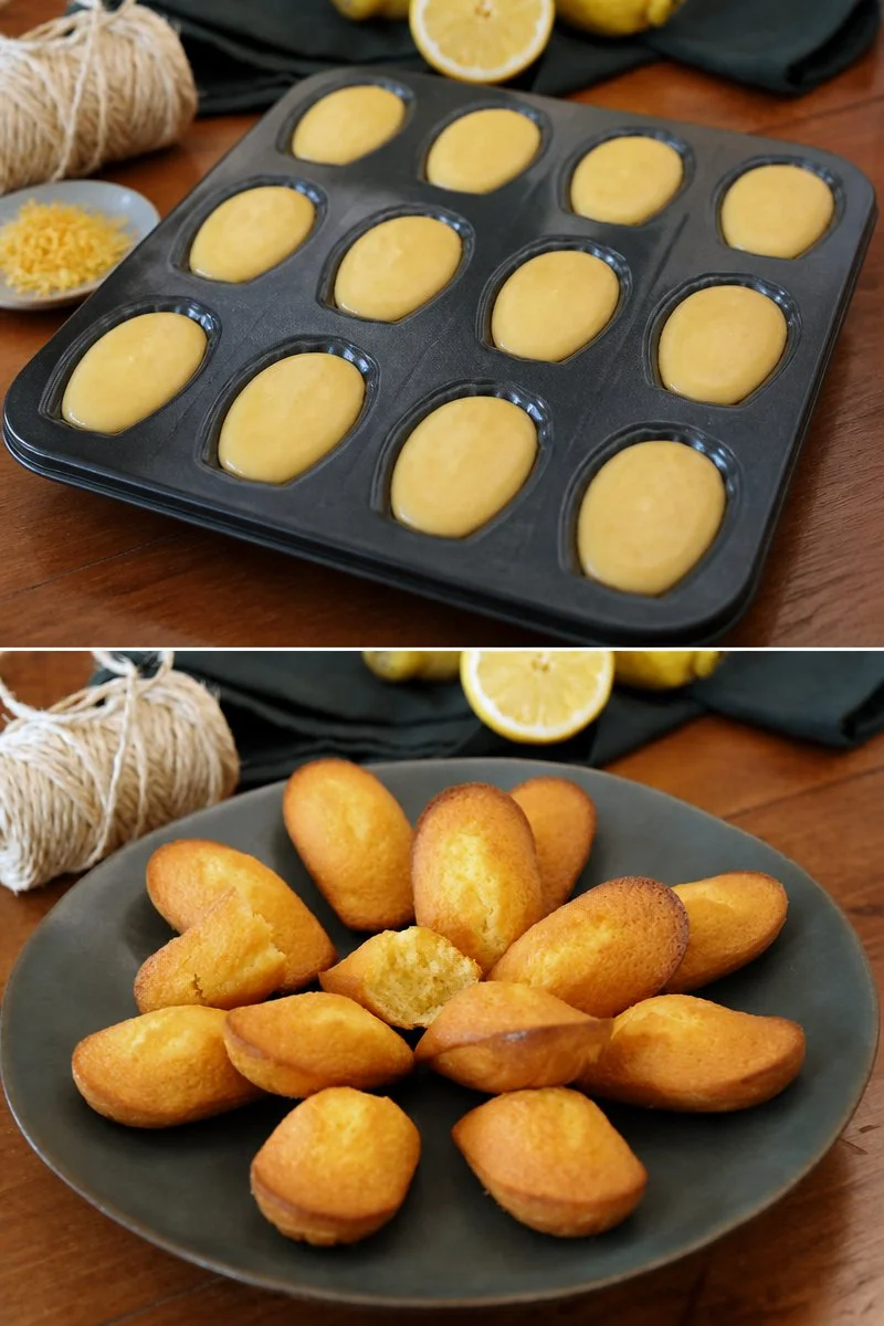 Madeleines al limone fresche su un piatto decorativo