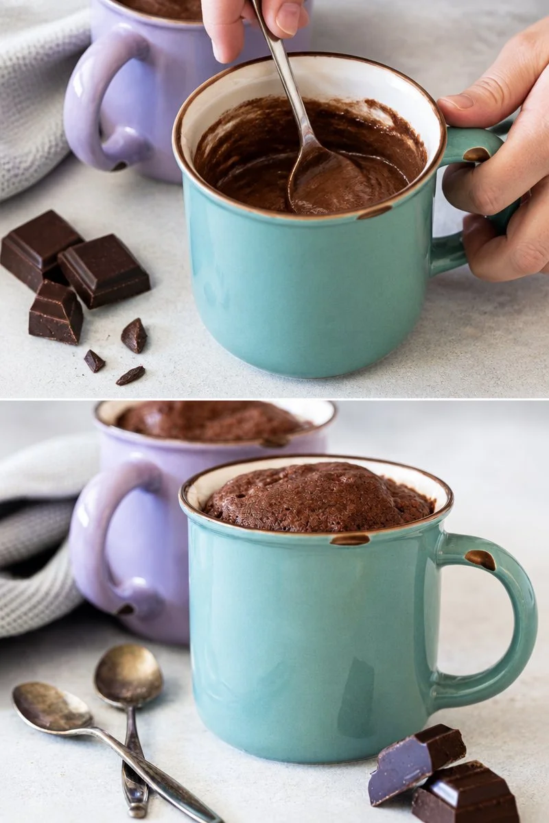 Mugcake au chocolat, dolce al cioccolato cotto al microonde in tazza