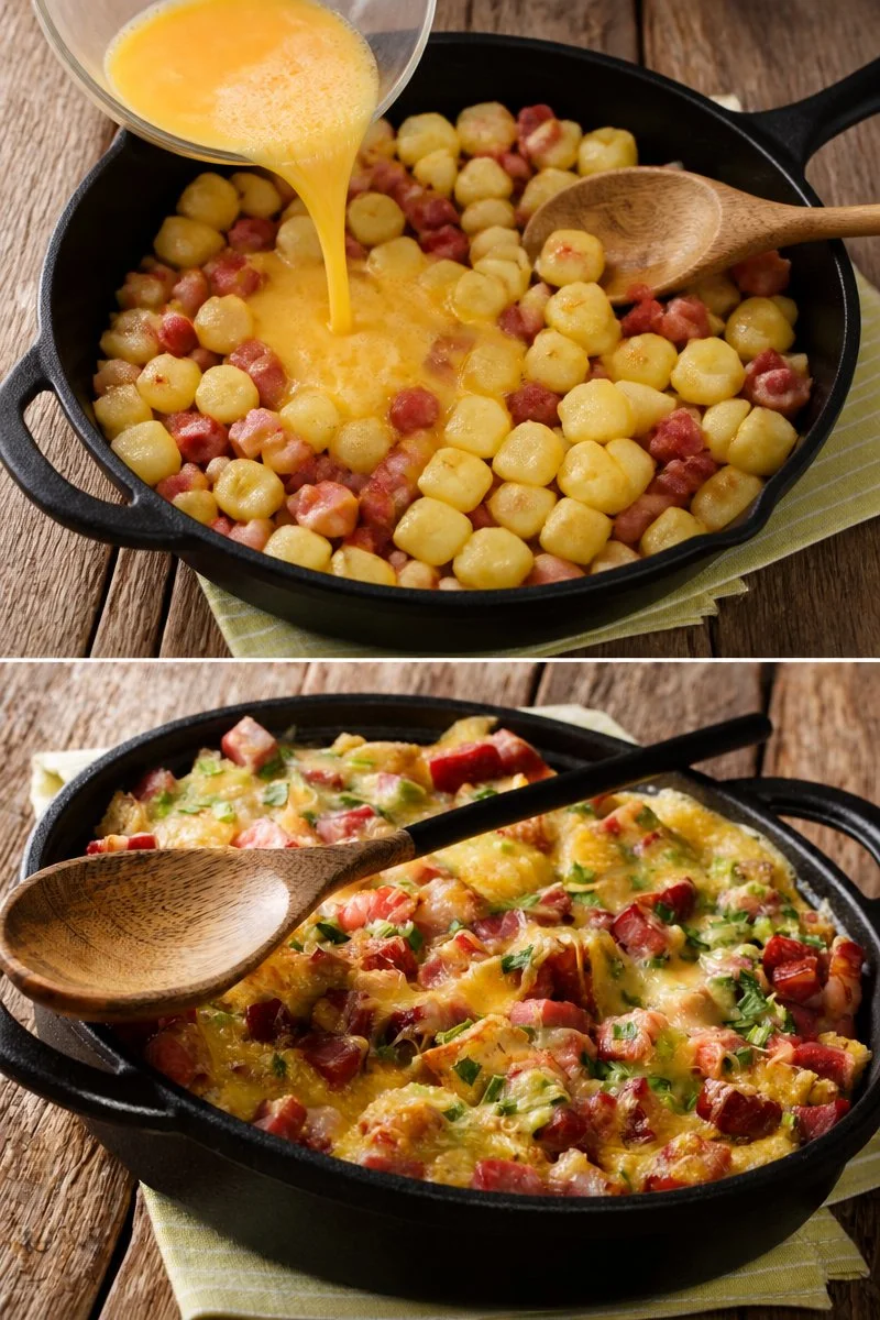 Omelette di patate e pancetta servita in un piatto