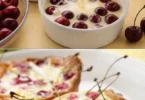 Piccoli clafoutis alle ciliegie fresche serviti in una ciotola
