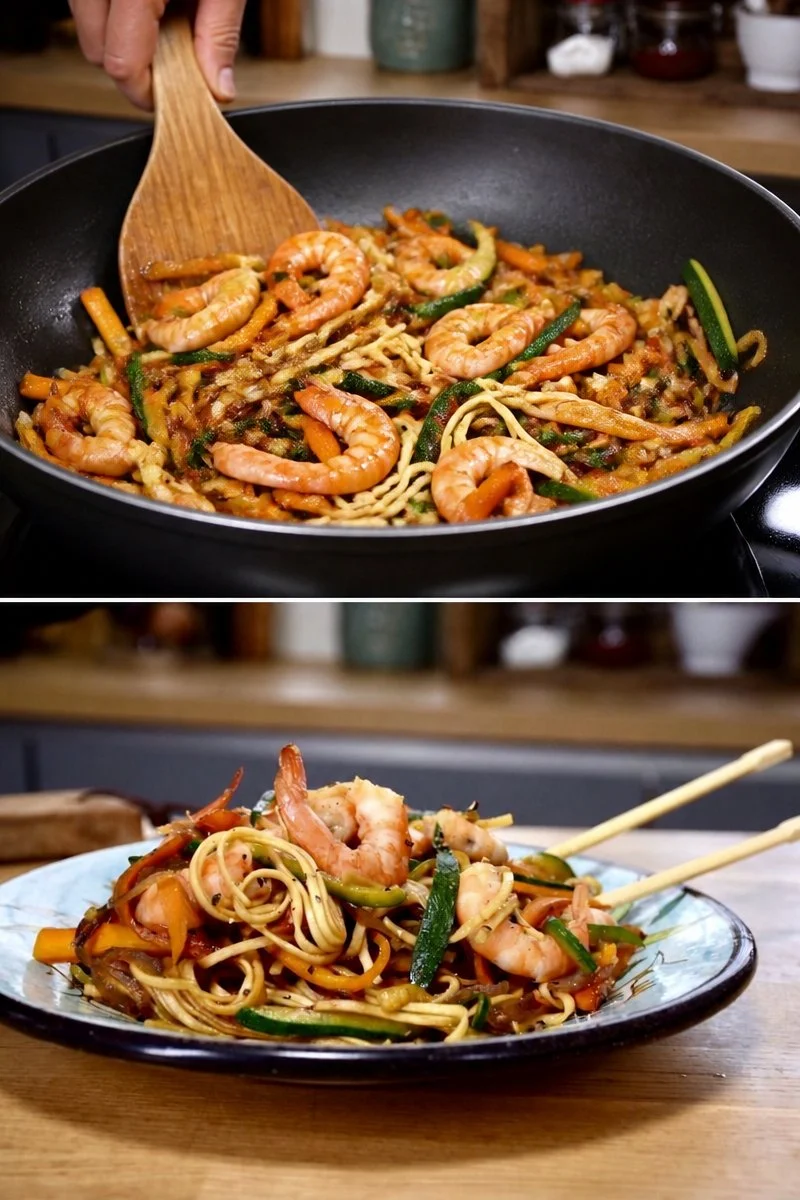 Sauté di noodle ai gamberetti preparato in 25 minuti