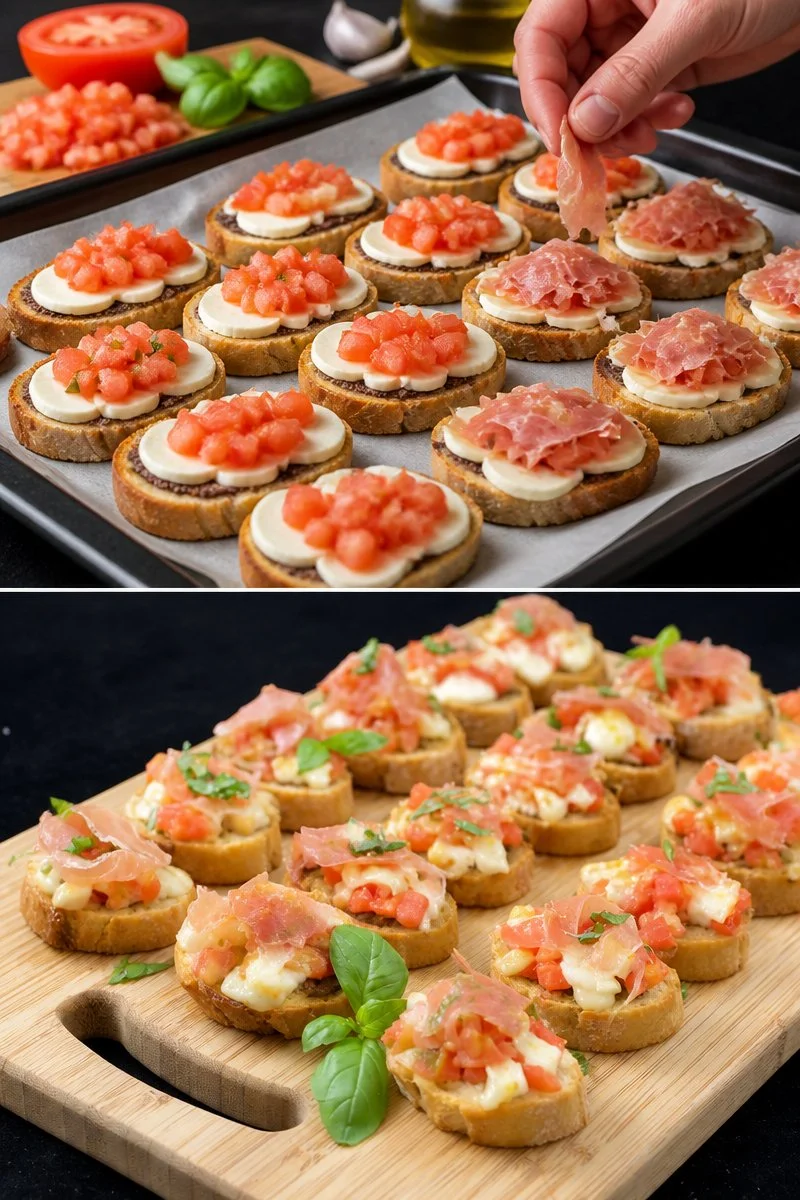 Tartine all'italiana su un piatto, pronte per essere servite.