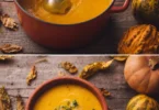 Zuppa di zucca e castagne servita in una ciotola
