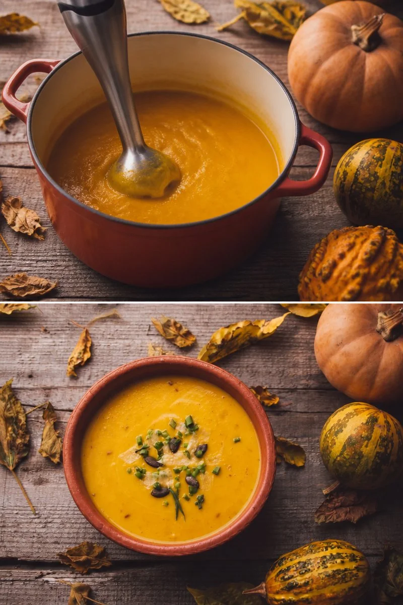 Zuppa di zucca e castagne servita in una ciotola